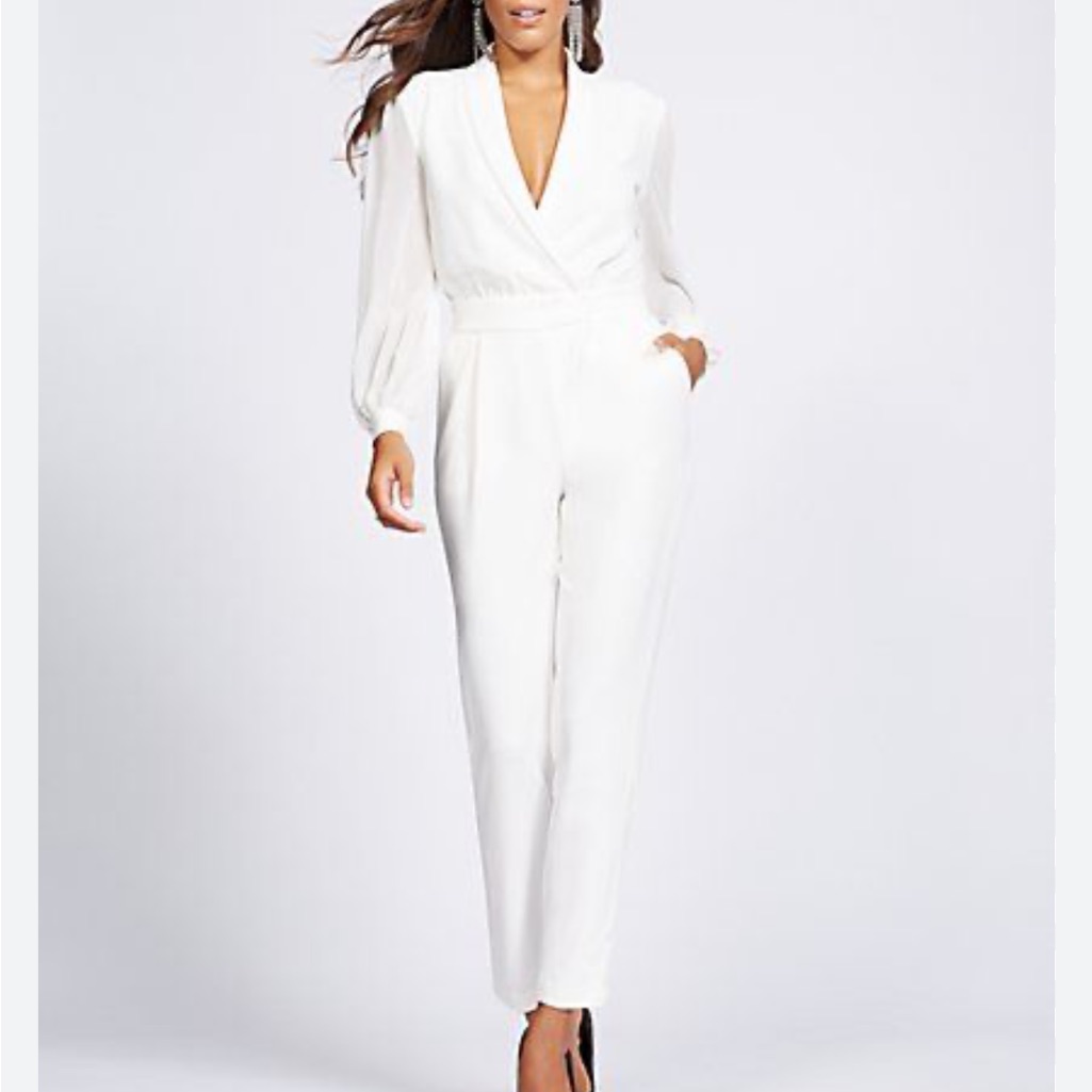 Gabrielle Union Womens Cream Long Pant Jumpsuit, Semi Sheer Sleeves, Size Xs